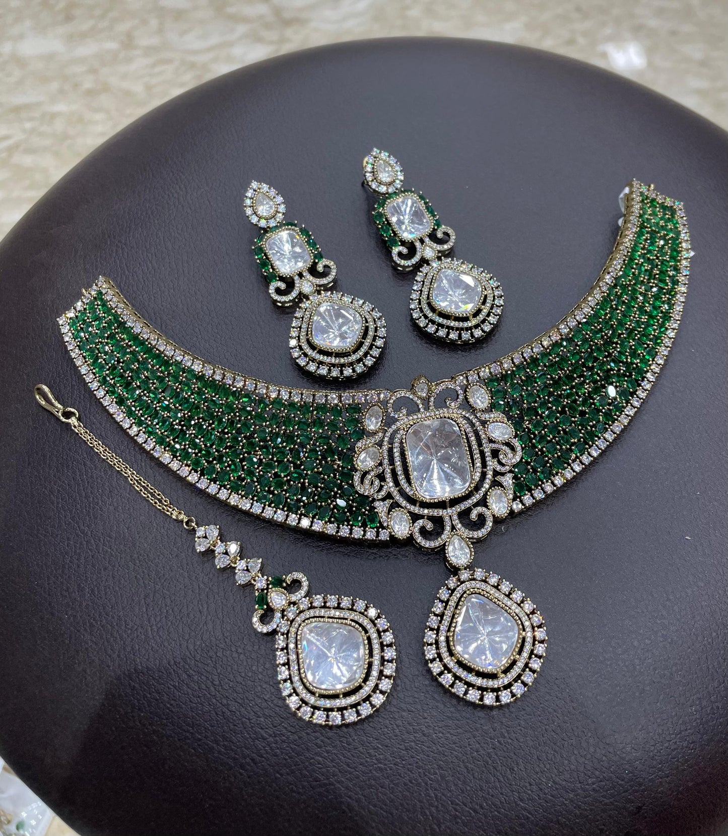 Victorian Polish AD and Mossianite Stones Bridal Choker