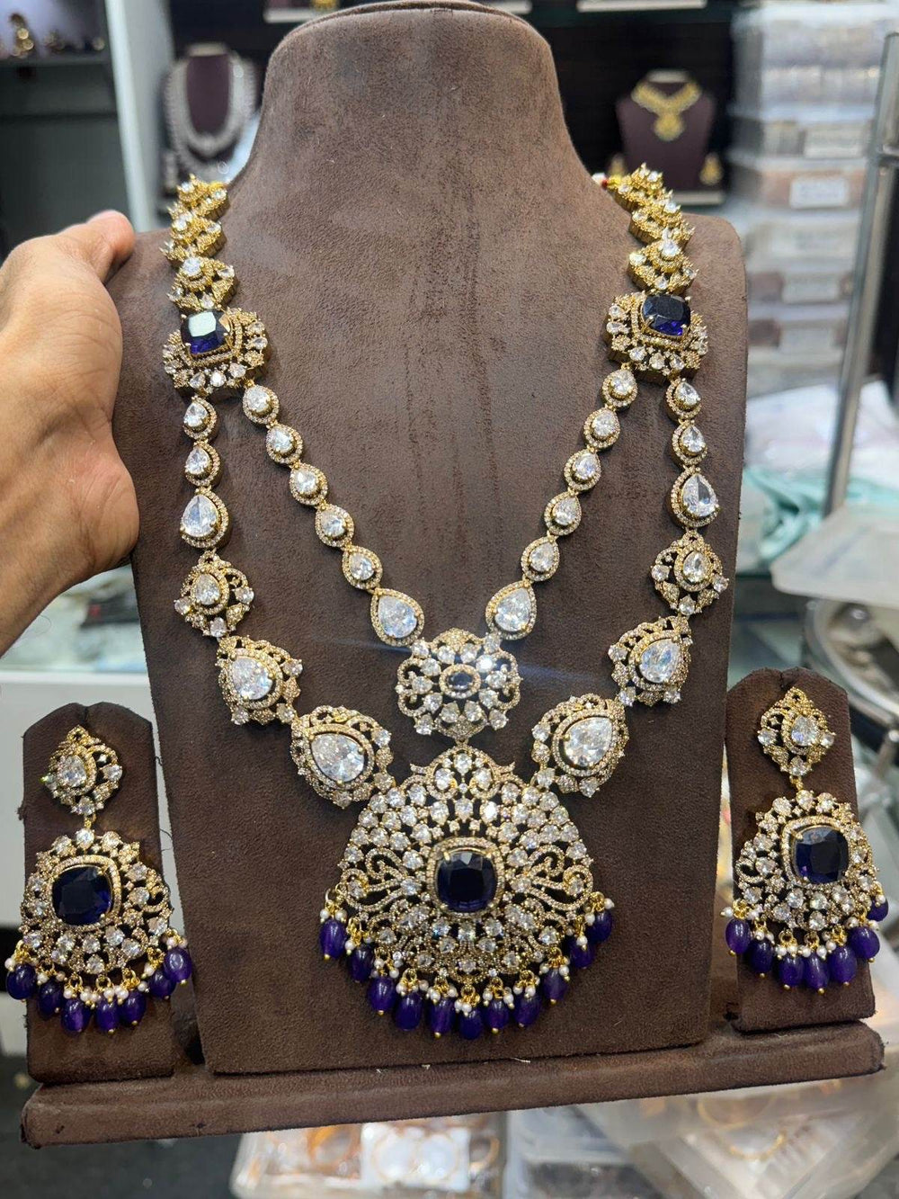 Moissanite & AD Stones Bridal Layer Haram - Nakshatra Jewels