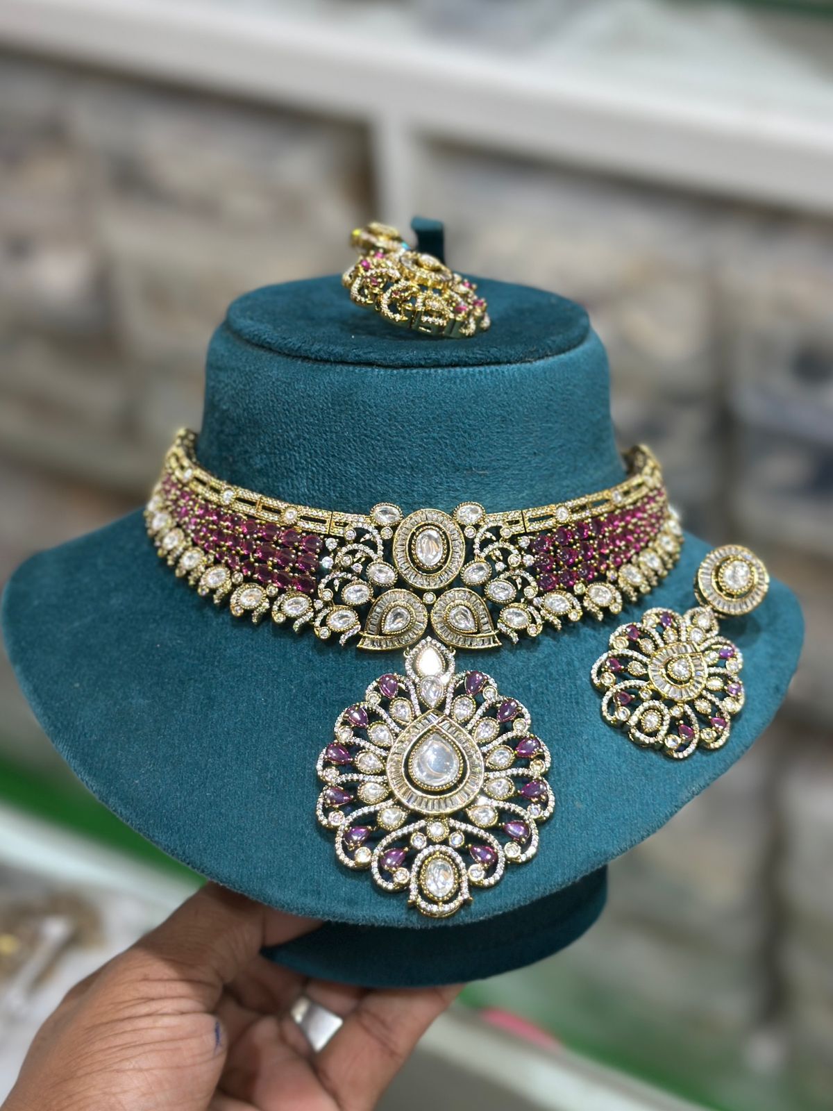 Victorian Polish AD and Mossianite Stones Bridal Choker