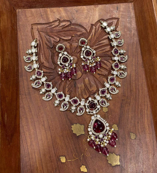 Victorian Polish with Moissanite Stones Necklace - Nakshatra Jewels