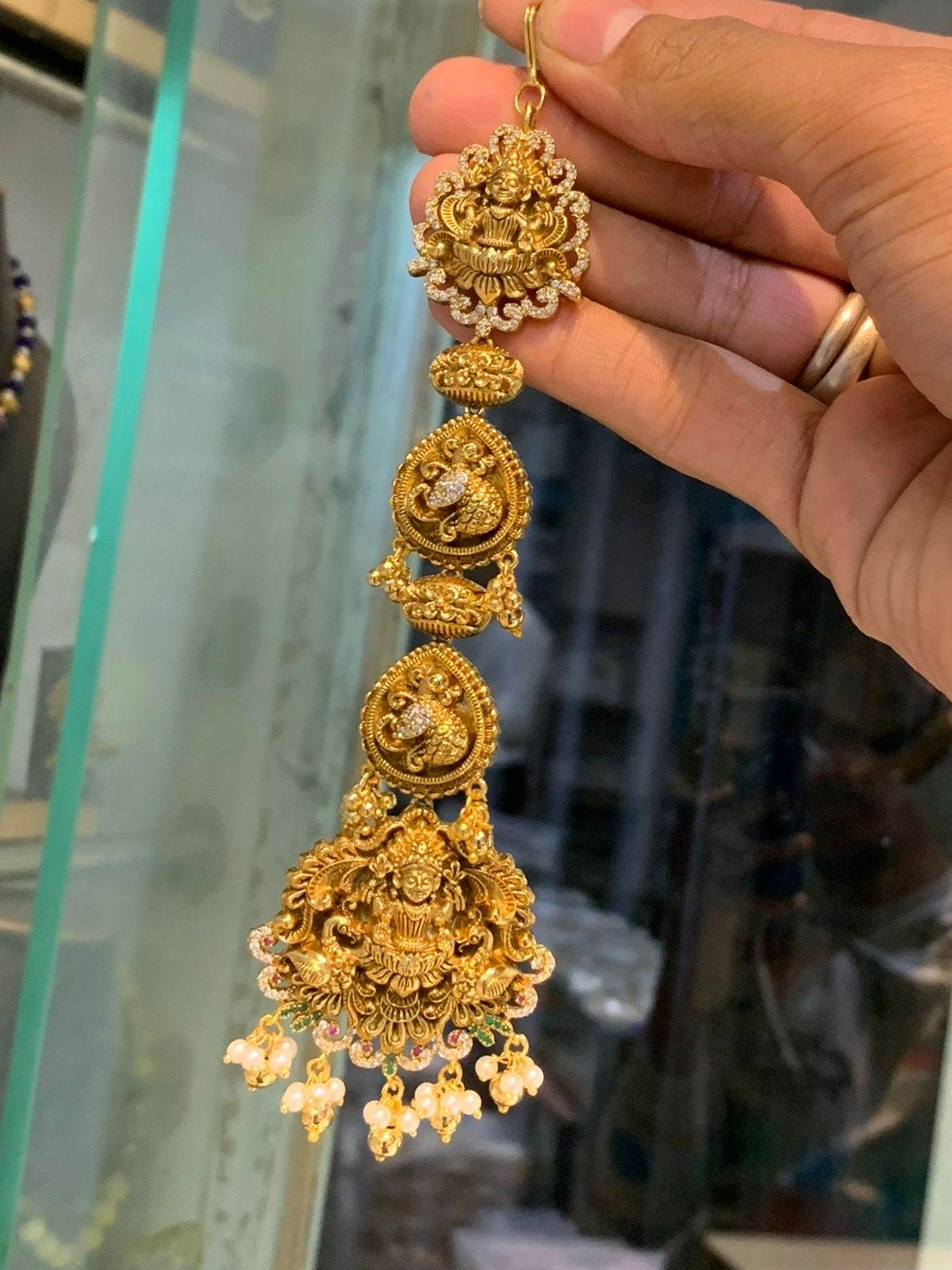 Nagasi work with Kempu Stones Tikka