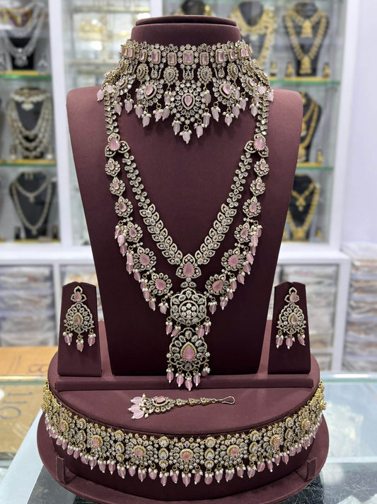 Victorian Polish with Moissanite Stones Bridal Combo set - Nakshatra Jewels