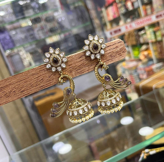 Victorian polish with Mossianite Stones Earrings - Nakshatra Jewels