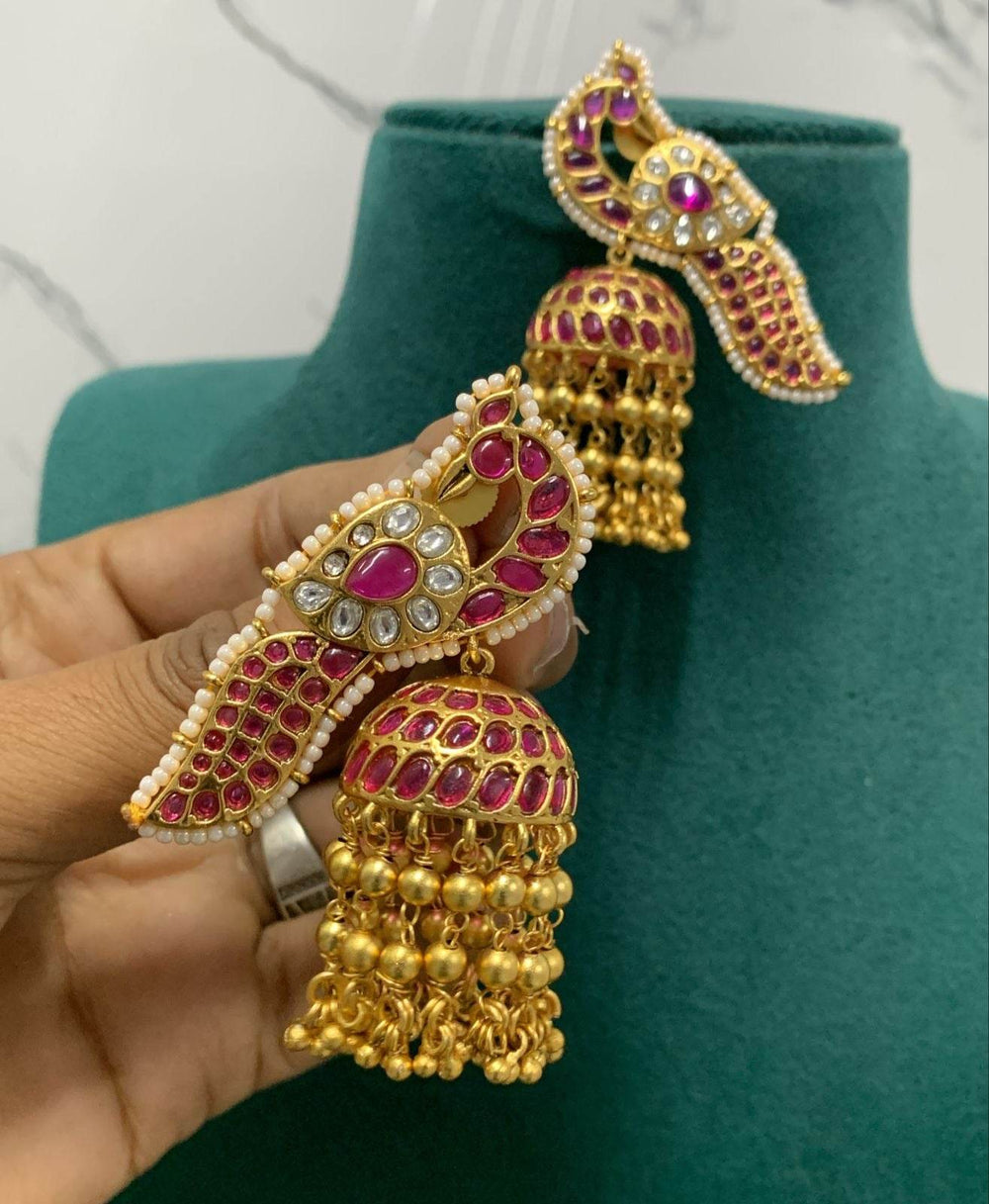 Premium Matt with Kempu Stones Earrings - Nakshatra Jewels