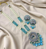 Victorian Polish AD Stones Pendent with Beads Haram - Nakshatra Jewels
