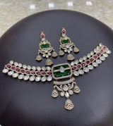 Victorian Polish AD and Mossianite Stones Bridal Neck Set