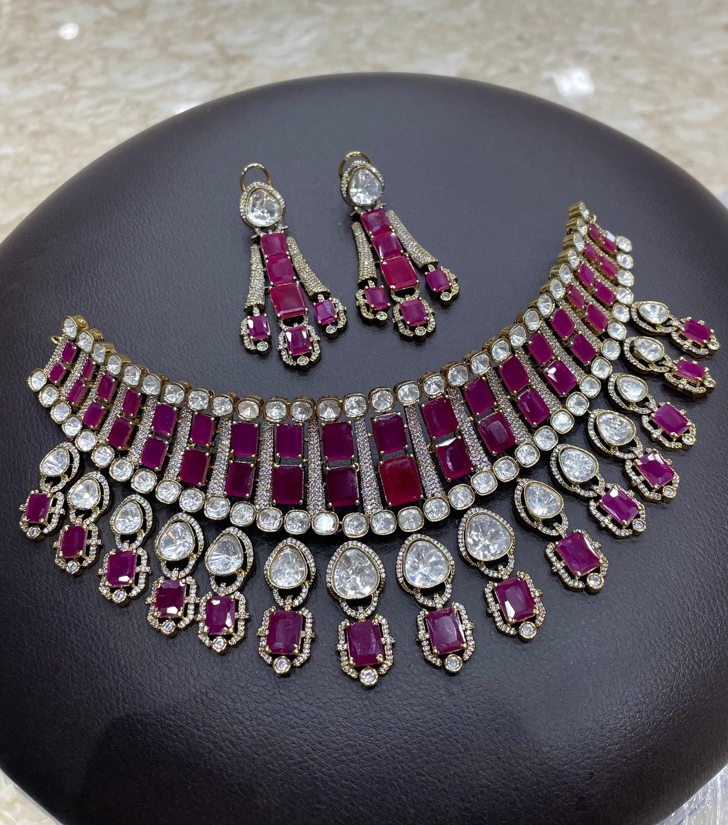 Victorian Polish AD and Mossianite Stones Bridal Choker