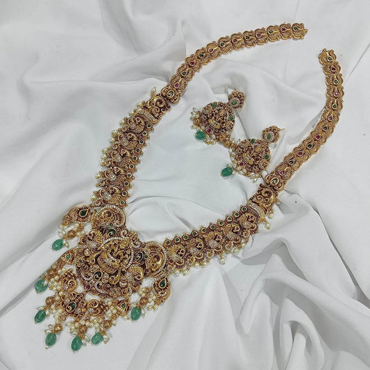 Nakshi Work with AD Stones Bridal Haram - Nakshatra Jewels