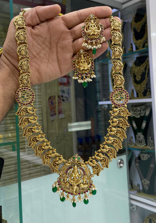 Nagasi Work with Kempu Stones Bridal Haram