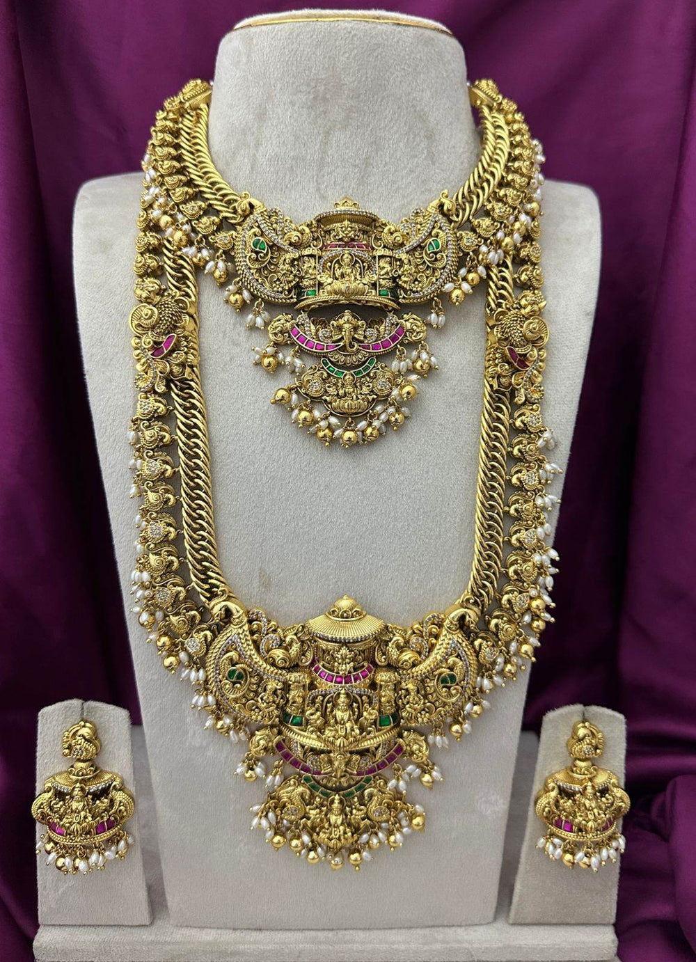 Nakshi Work with Kundan Stones Bridal Combo Set - Nakshatra Jewels
