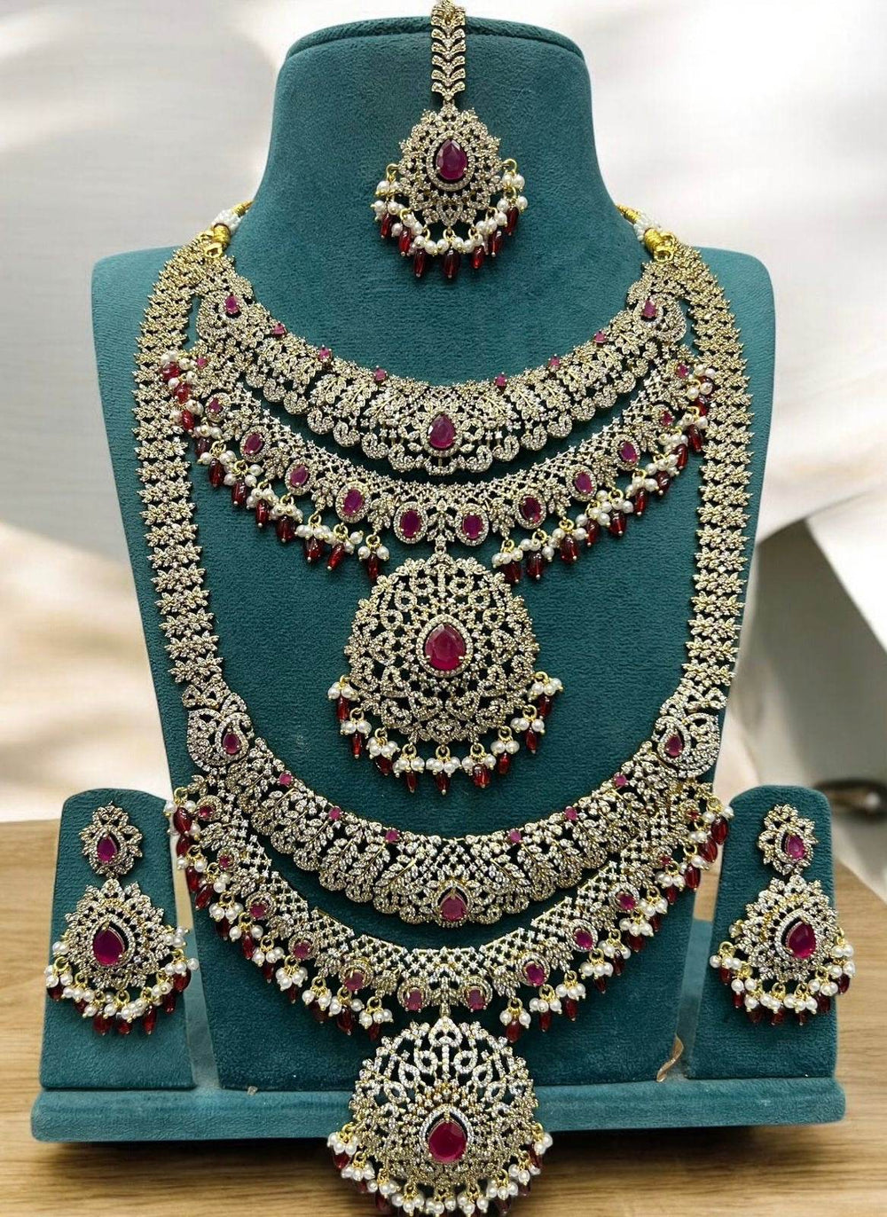 Victorian Polish with AD Stones Bridal Combo - Nakshatra Jewels