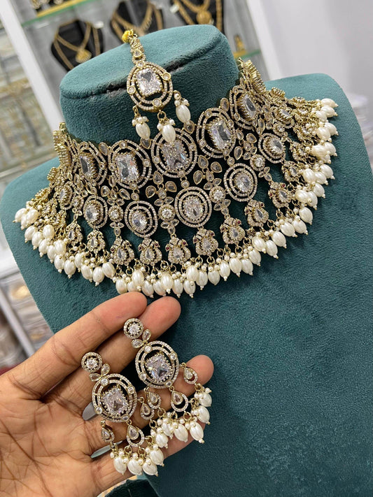 Victorian Polish with AD Stones Bridal Choker - Nakshatra Jewels