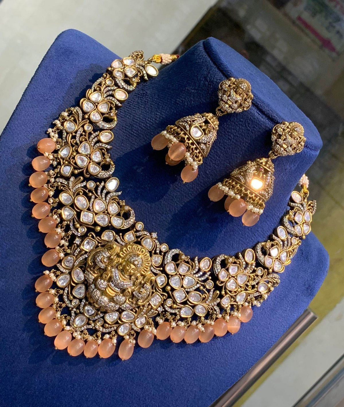Victorian Polish with AD & Moissanite Stones Bridal Necklace