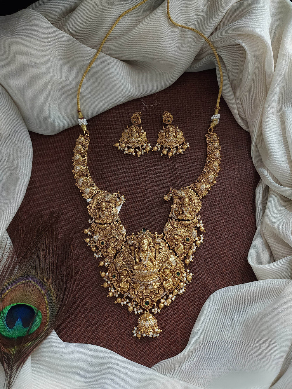 Nakshi Work with AD Stones Haram (Gold Replica) - Nakshatra Jewels