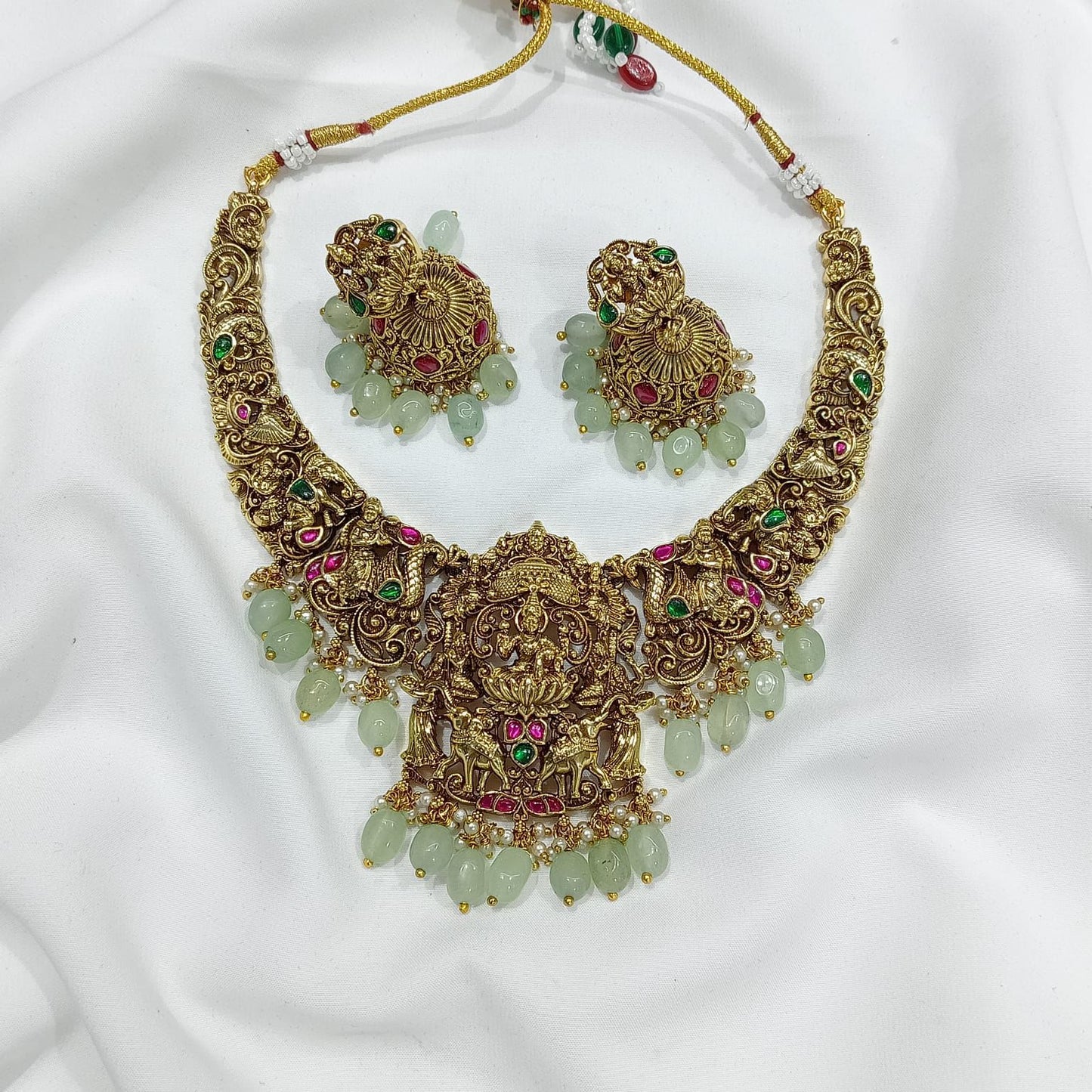 Nakshi Work with Jadau Kundan Stones Necklace (Gold Replica)