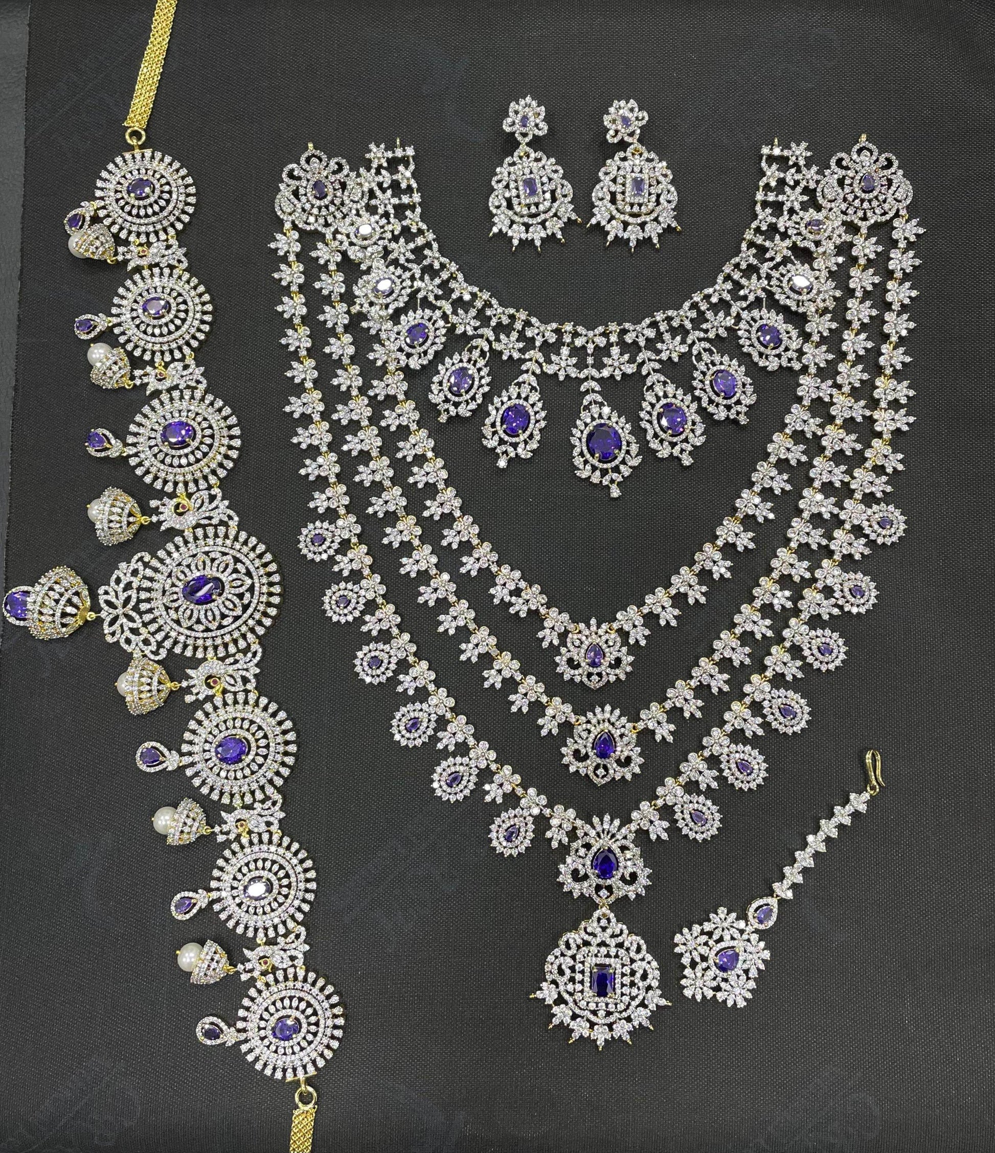 American Diamond Stones Bridal Combo Set - Nakshatra Jewels