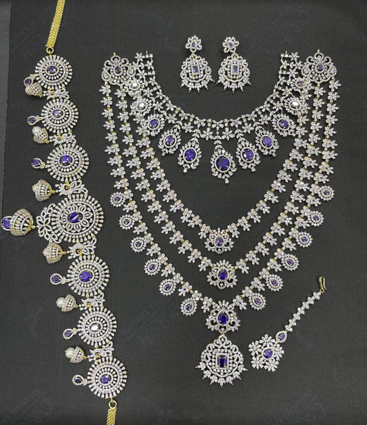 American Diamond Stones Bridal Combo Set - Nakshatra Jewels