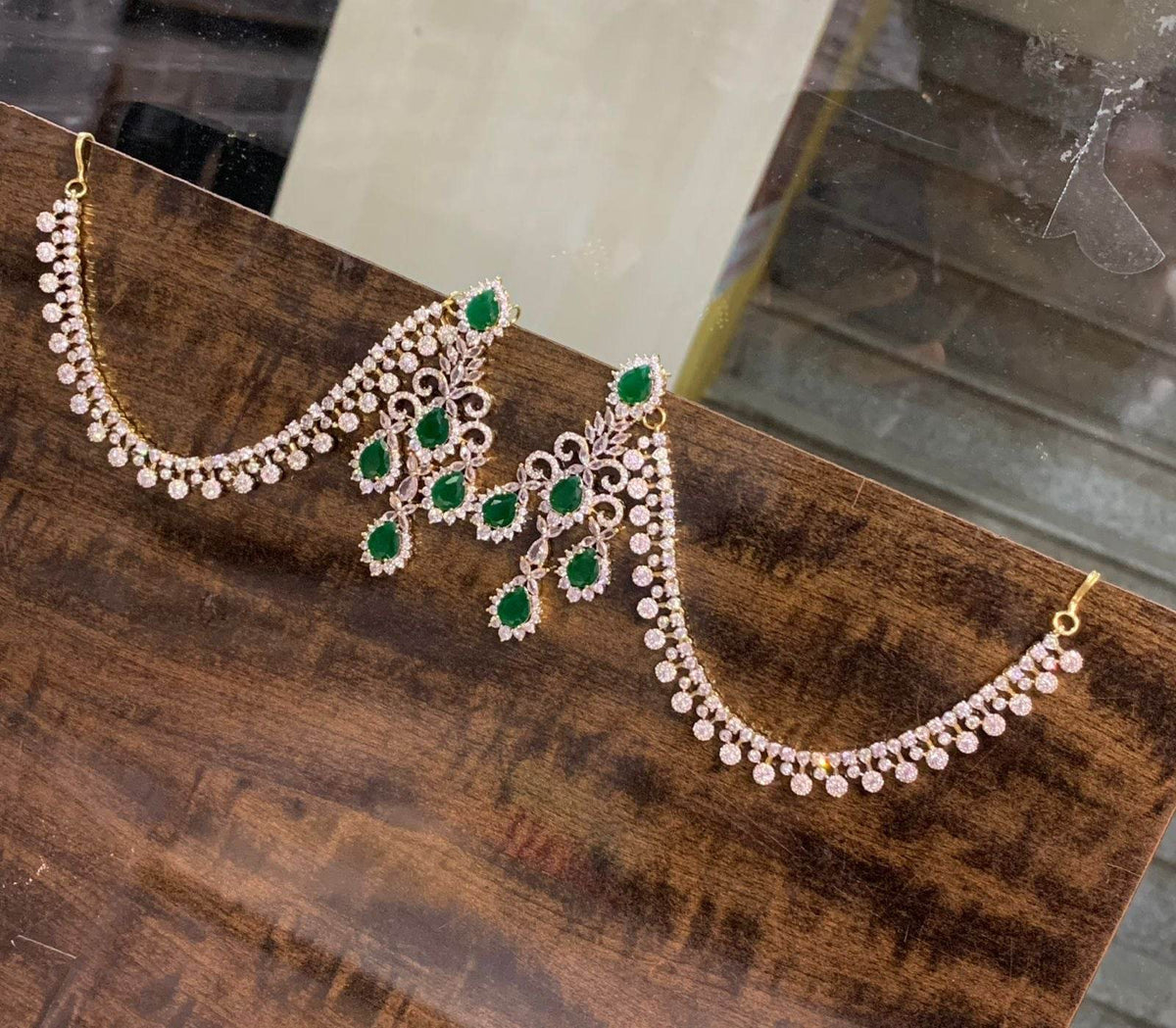 AD Stone Earrings with Ear chains