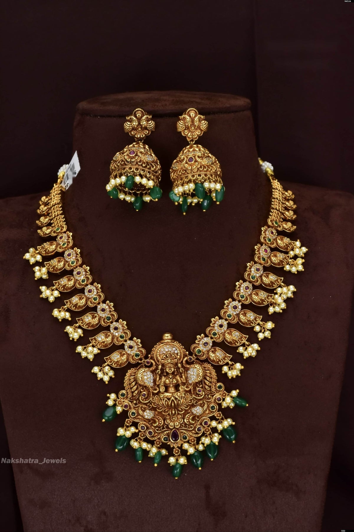 Nakshi Work with Kempu Stones Bridal Necklace