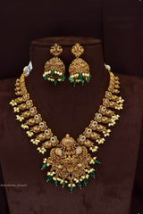 Nakshi Work with Kempu Stones Bridal Necklace - Nakshatra Jewels