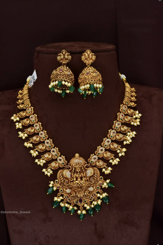 Nakshi Work with Kempu Stones Bridal Necklace