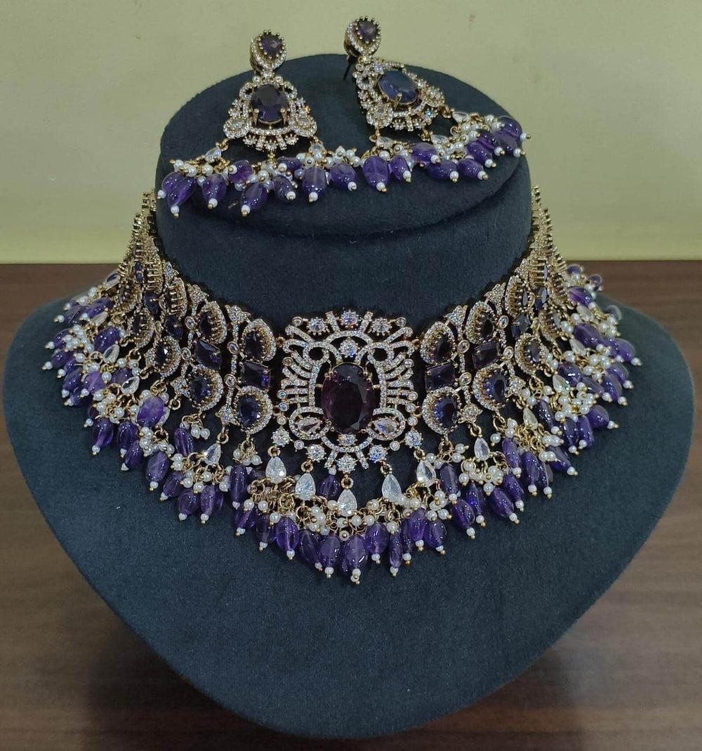 Victorian Polish with AD Stones Bridal Choker - Nakshatra Jewels