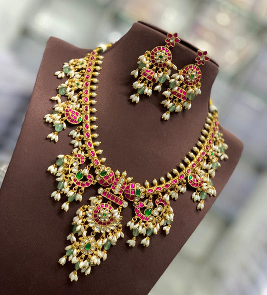 Jaadu Kundan Stones with Rice Pearls Bridal Necklace