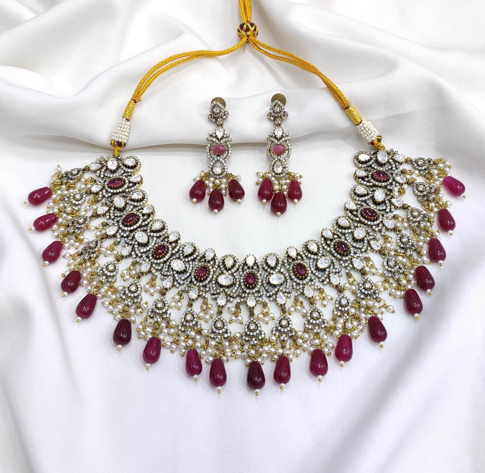 Victorian Polish with Moissanite & AD Stones Bridal Neckset - Nakshatra Jewels