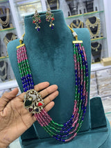 Victorian Polish AD Stones Side Pendent with Beads Haram - Nakshatra Jewels