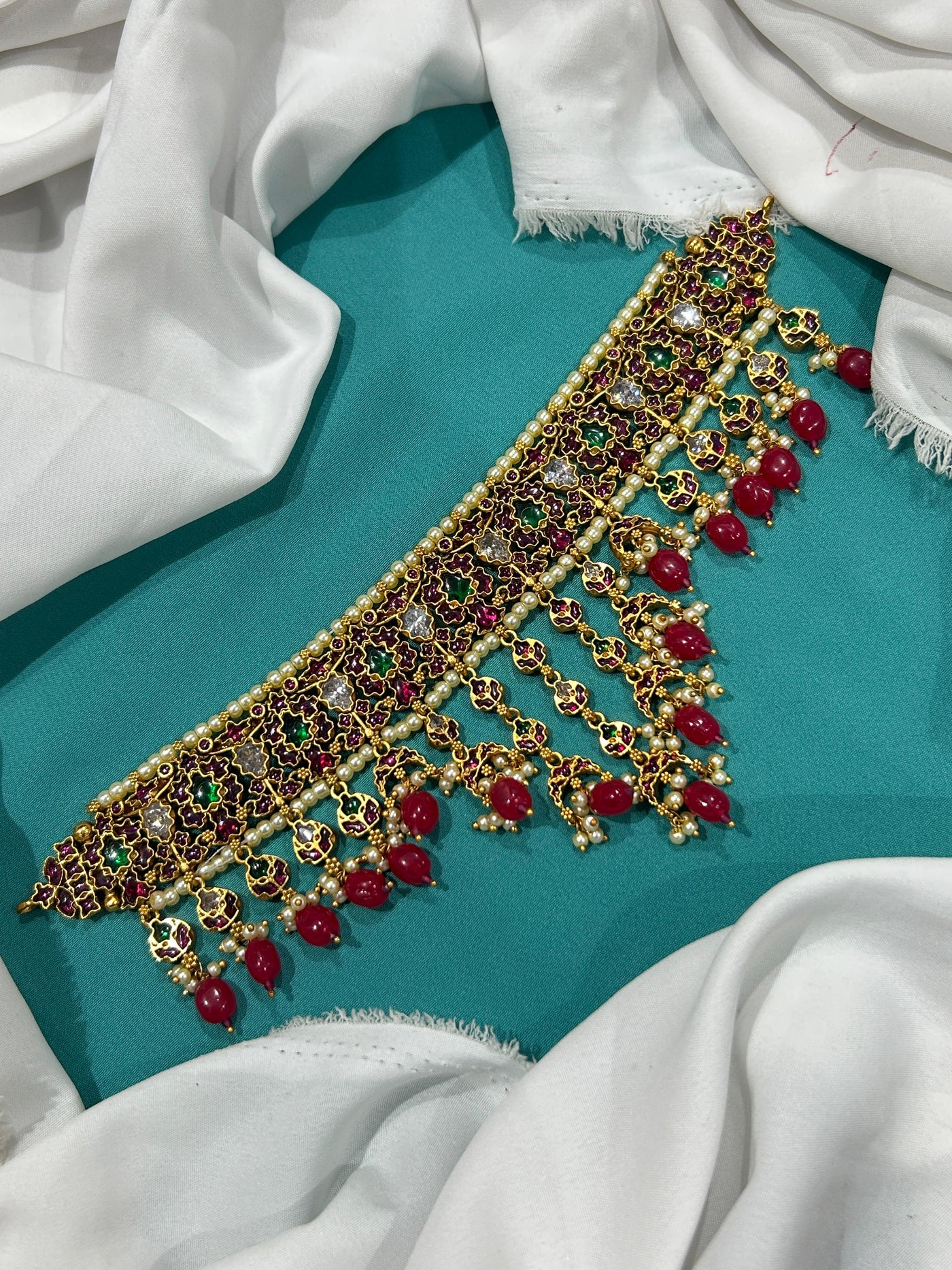 Nakshi Work with Kempu Stones Bridal Choker