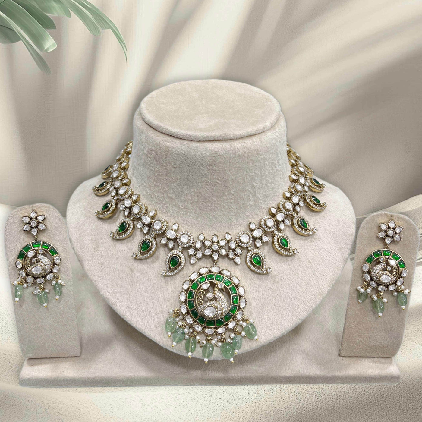 Victorian Polish with Moissanite & Kundan Stones Bridal Necklace
