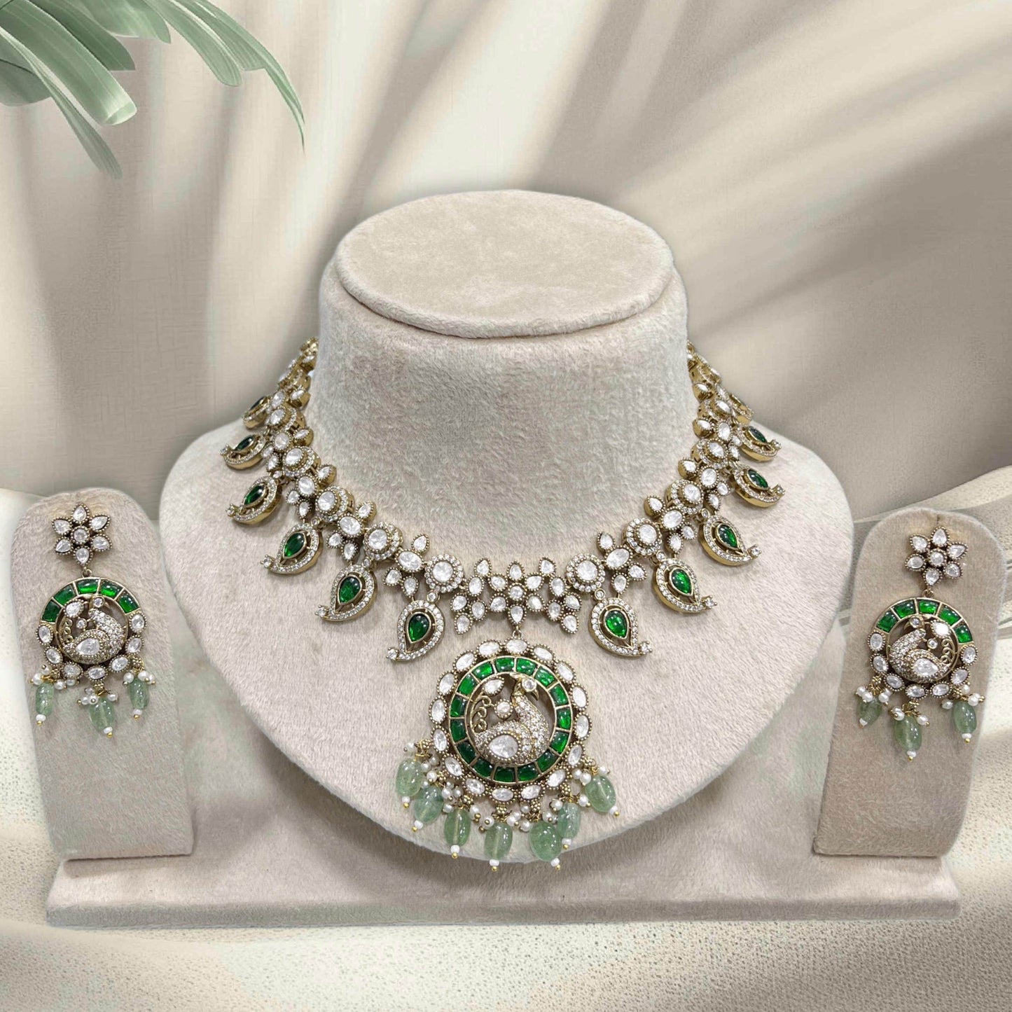 Victorian Polish with Moissanite & Kundan Stones Bridal Necklace - Nakshatra Jewels