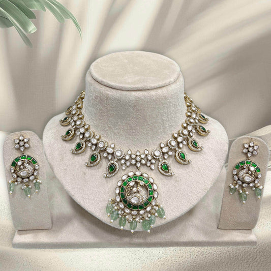Victorian Polish with Moissanite & Kundan Stones Bridal Necklace - Nakshatra Jewels