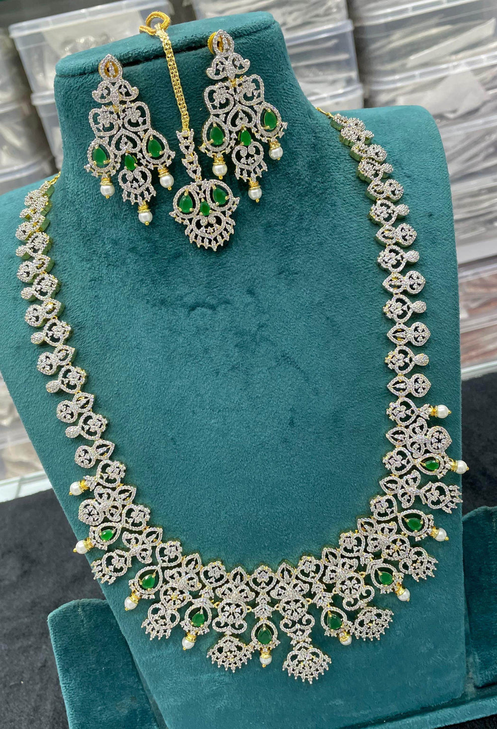 American Diamond Stones Bridal Haram - Nakshatra Jewels