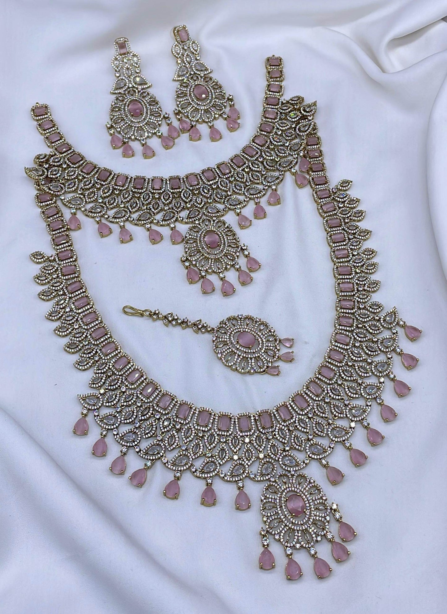 Victorian Polish with AD Stones Bridal Combo Set - Nakshatra Jewels