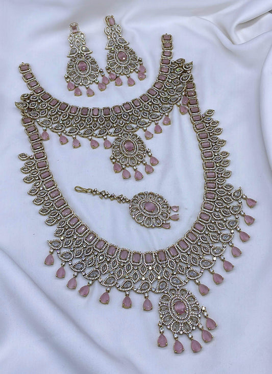 Victorian Polish with AD Stones Bridal Combo Set - Nakshatra Jewels