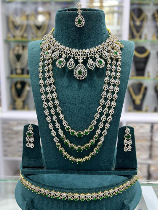 American Diamond Stones Bridal Combo Set - Nakshatra Jewels