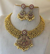 Nagasi Work with Kempu Stones Bridal Necklace - Nakshatra Jewels