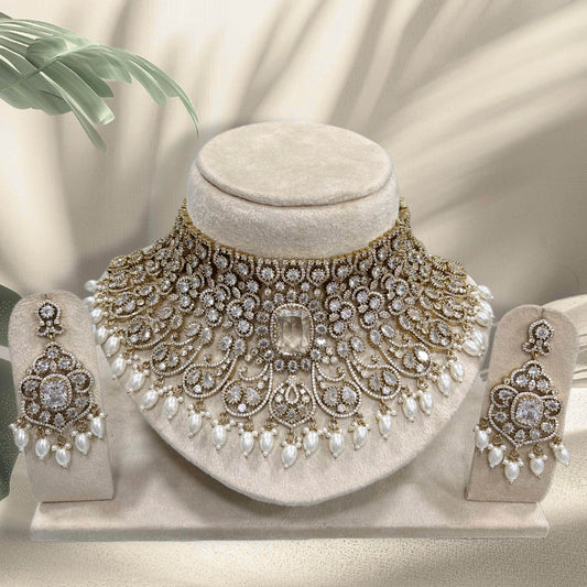 Victorian Polish with AD Stones Bridal Choker - Nakshatra Jewels