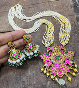Jadau Kundan Stones Bridal Pendent with Pearl Haram - Nakshatra Jewels