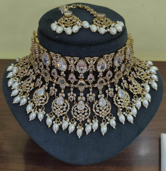 Victorian Polish with AD Stones Bridal Choker - Nakshatra Jewels