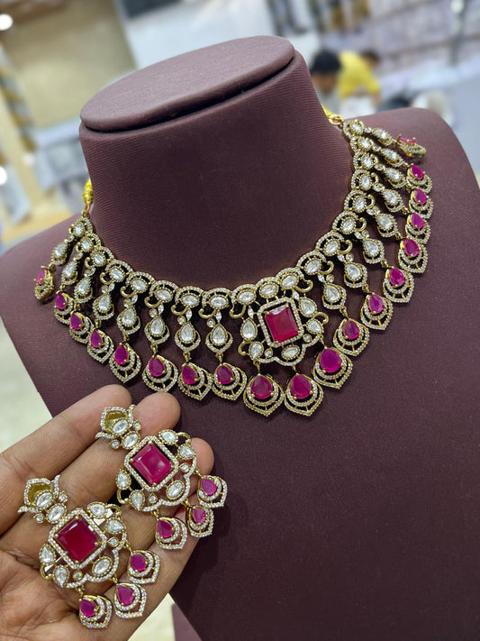 Victorian Polish AD Stones Bridal Neck Set