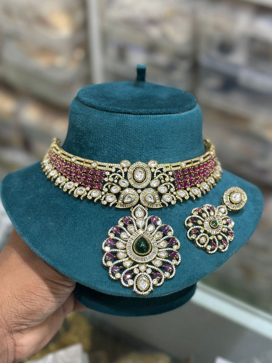 Victorian Polish AD and Mossianite Stones Bridal Choker