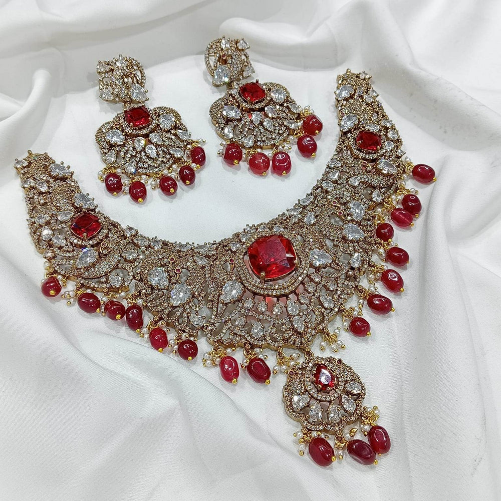 Victorian Polish with AD & Moissanite Stones Necklace (Diamond Replica) - Nakshatra Jewels