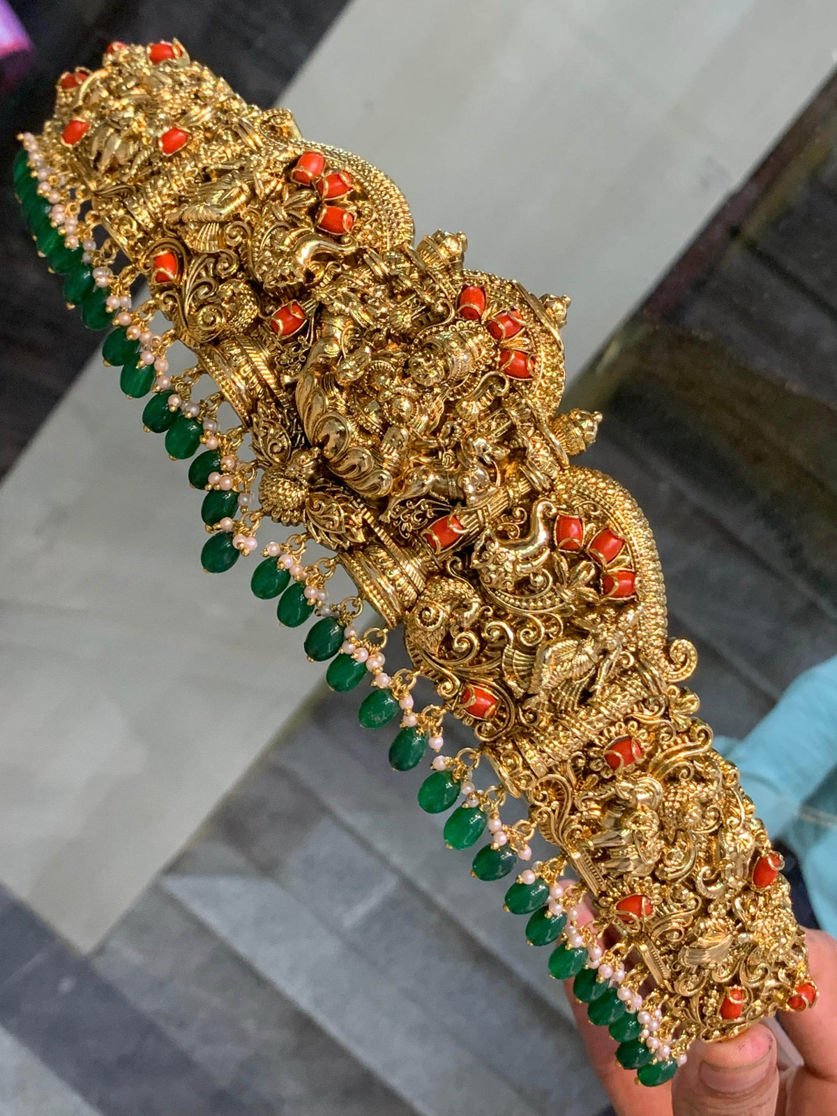 Nakshi Work with AD & Corals Studded Bridal Hip Belt