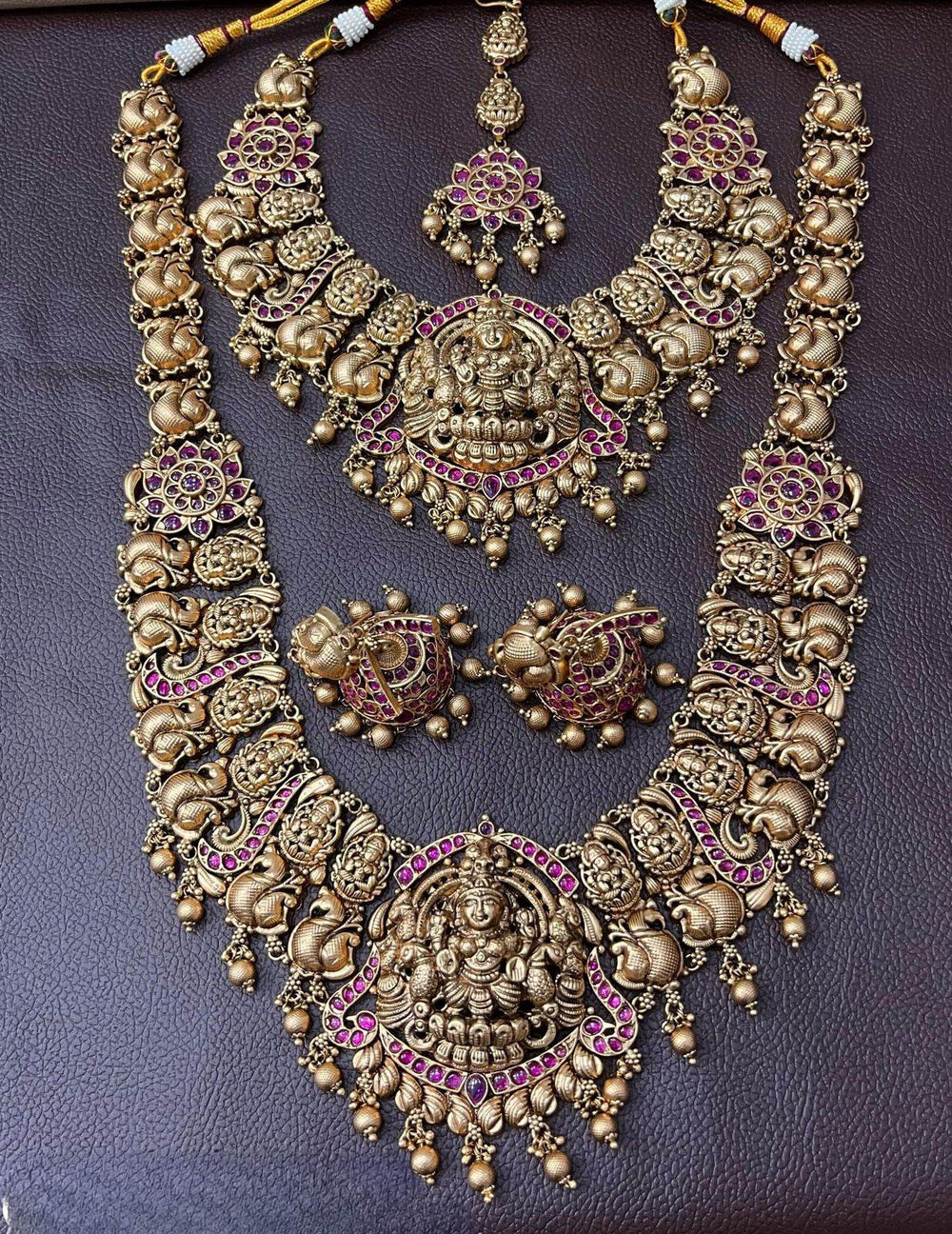 Nakshi Work with Kempu Stones Bridal Combo Set - Nakshatra Jewels