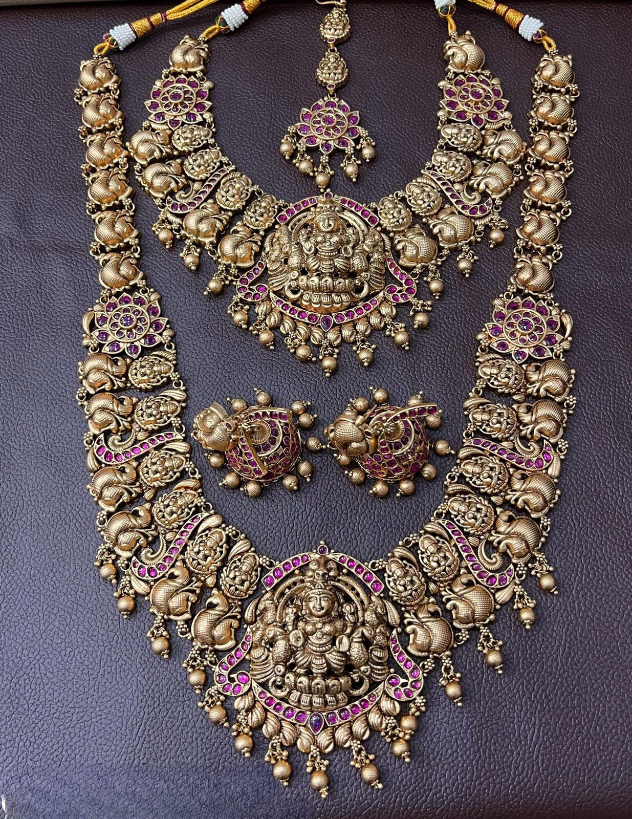 Nakshi Work with Kempu Stones Bridal Combo Set