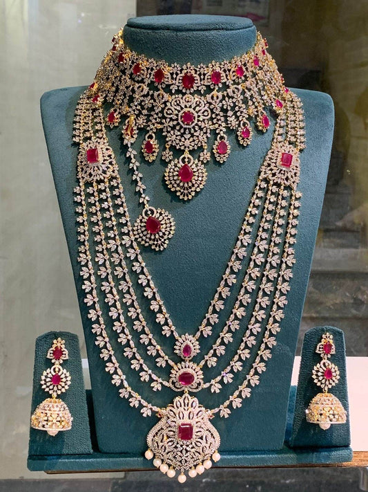 American Diamond Stones Bridal combo set - Nakshatra Jewels