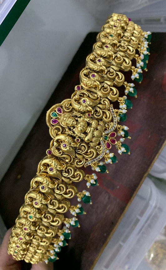 Nagasi work with AD and Kempu Stones Bridal Hip Belt - Nakshatra Jewels