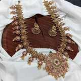 Nagasi Work with Kempu Stones Bridal Haram - Nakshatra Jewels